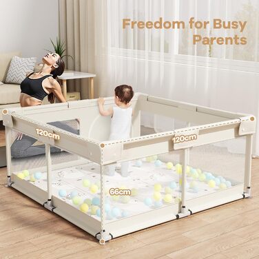 Ляльковий будиночок для малюків з матрацом, бежевий 120x120 см. Безпечний ляльковий будиночок для дитячої кімнати з дихаючим сіткою та фіксаторами.