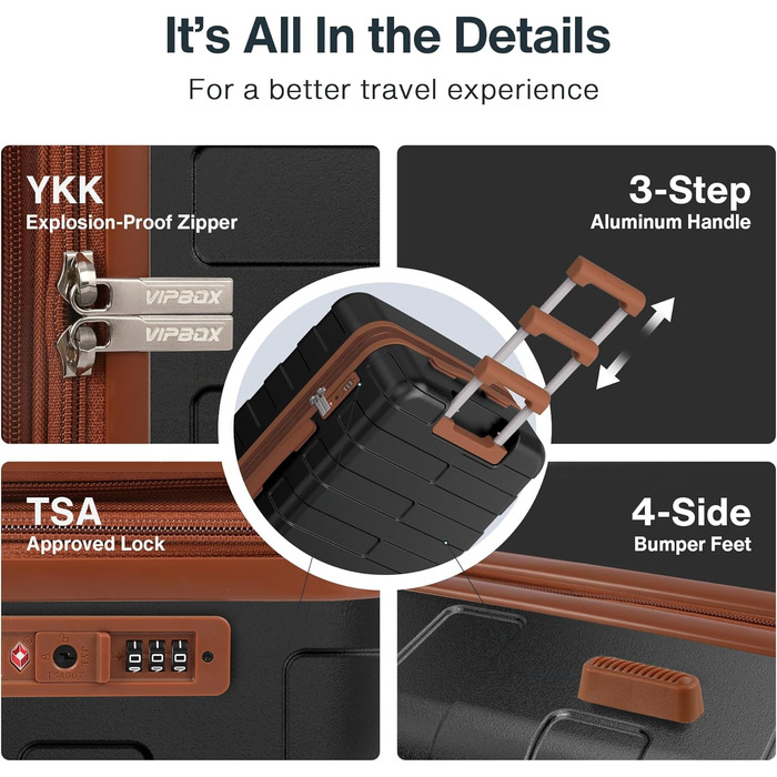 Набір дорожніх валіз Koffer Hartschale (20/24 дюйми), легкий полікарбонат PC, розширюваний ручний багаж та чемодан з колесами та TSA замком, чорний, преміум-якість