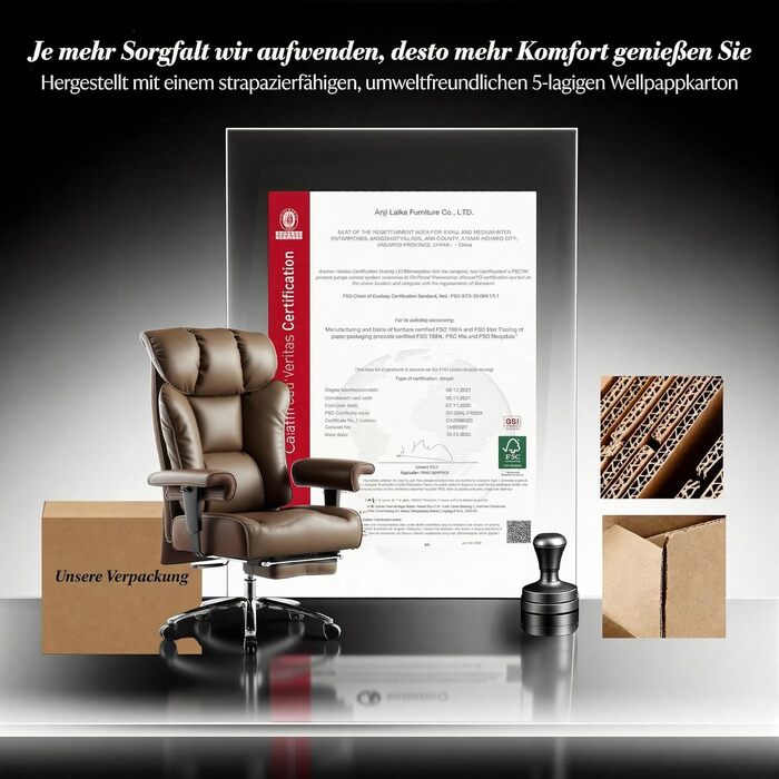 Офісний стілець Efomao XXL 200 кг з підставкою для ніг, штучна шкіра, висока спинка, регульовані підлокітники, підтримка попереку, сірий. Для дому та офісу