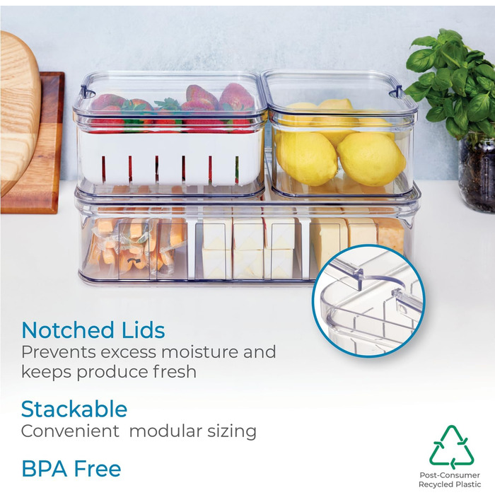 Набір органайзерів для холодильника Spruce by iDesign, пластик, прозорий/білий, набір з 3 шт.