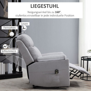 Крісло з електричною відкидною спинкою HOMCOM для літніх людей, льон Touch Light Grey 83 x 89 x 102 см, зручний допоміжний засіб для стоячи
