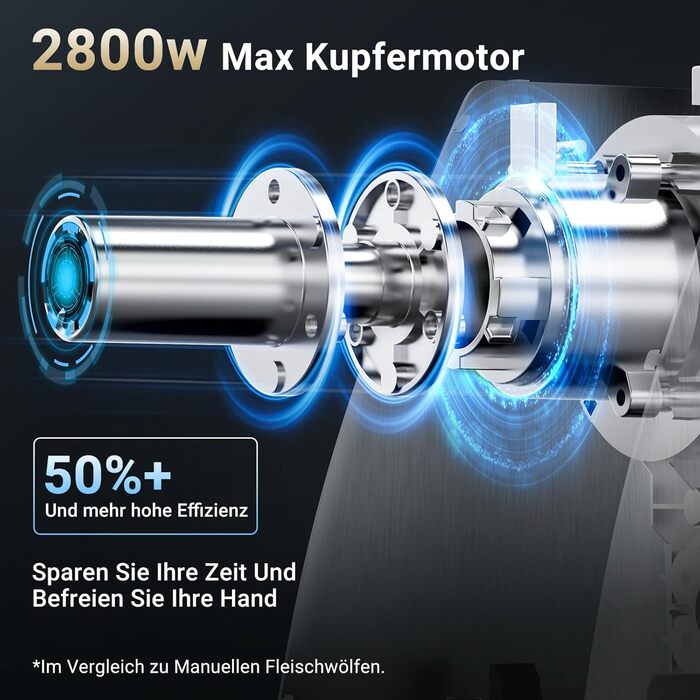 М'ясорубка електрична AAOBOSI 3-в-1, 2800 Вт, нержавіюча сталь: з насадками для ковбас та кубебе, 2 ножі, 3 решітки для дому