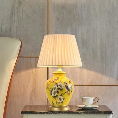 Керамічна настільна лампа Mengjay: настільна, нічна, для читання, у вітальню (білий/жовтий)