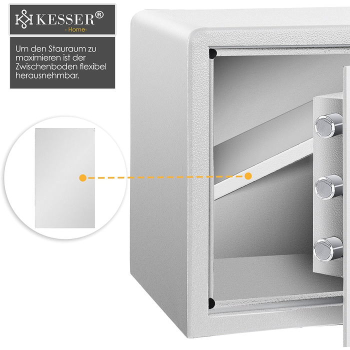 KESSER® Електронний сейф | 38x30x30 см | з батарейним відсіком | Вбудоване освітлення | Сейф для підлоги та стіни | Меблевий сейф | Сріблястий