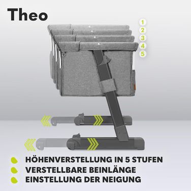 Дитяче та туристичне ліжко Lionelo Theo 2in1, регульоване по висоті, з матрацом і москітною сіткою (сірий)