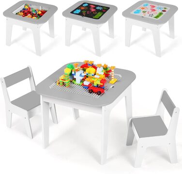Дитячий стіл та стільці Clevich - комплект для дитячої кімнати (сірий), з місцем для зберігання та дошкою для малювання