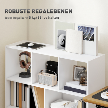 Стелаж для книг, підлоговий стелаж, 8 полиць, 97,5 x 30 x 100 см, білий