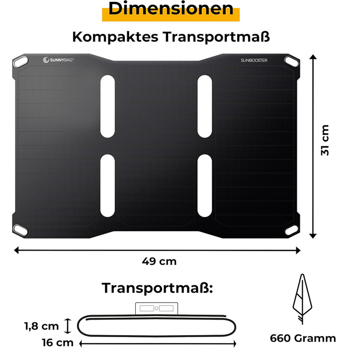 Сонячна панель SUNBOOSTER 28 Портативний сонячний зарядний пристрій на 28 Вт Складний, ефективний, водонепроникний 2 USB-виходи Заряджайте мобільний телефон, планшет, павербанк у дорозі Для активного відпочинку, піших прогулянок, кемпінгу, подорожей (SUNB