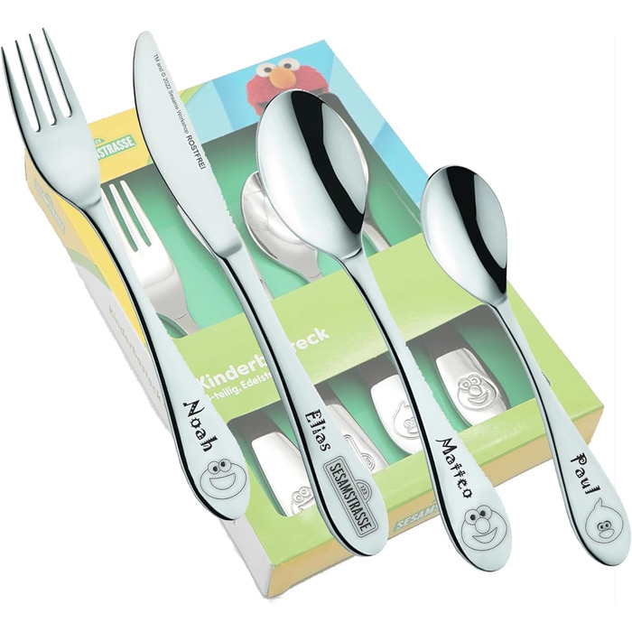 Набір дитячого посуду Kinderbesteck з гравіюванням - персоналізований посуд з ім'ям або датою від GEDA LABELS (Sesamstraße)