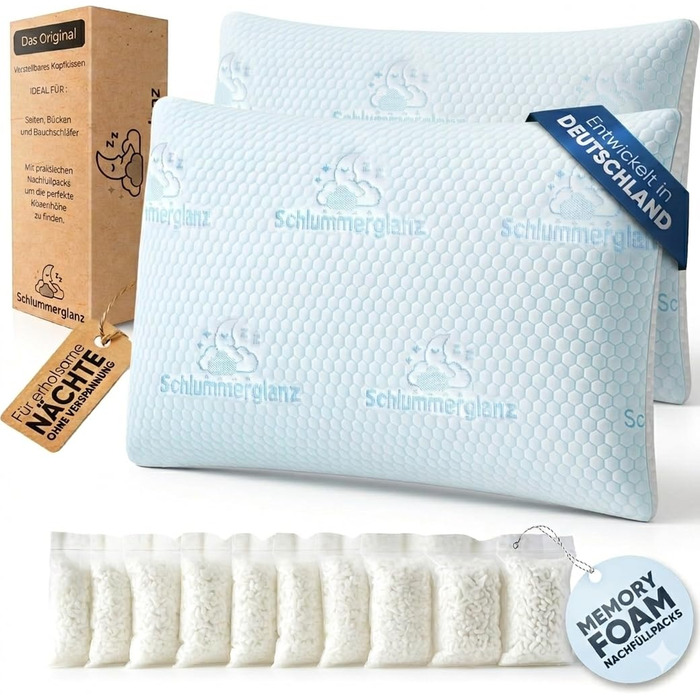 Подушка з піною з пам'яті - подушка 40x80 з регулюванням висоти - подушки для сну для тих, хто спить на боці та інші - преміальна наповнювач проти болю в шиї - легке регулювання висоти (2)