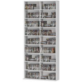 Стенд для CD/DVD/Blu-ray диски HOMCOM – вмещает до 640 CD, 360 DVD або 430 Blu-ray дисків. Організатор для зберігання дисків, книжкова полиця, медіа полиця для вітальні. 78,5 x 24 x 175 см, білий | Aosom