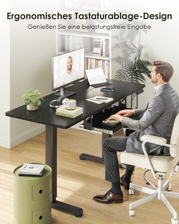 Електричний стіл OffiGo, 100x50 см, з підставкою для клавіатури, 3 режими пам'яті, для роботи та навчання, білий