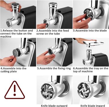 Електрична м'ясоподрібнювач з нержавіючої сталі, 2000W, з набором дисків та насадок для ковбас, чорний