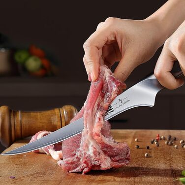 Набір кухонних ножів HOSHANHO 7 предметів: професійний набір з японської сталі з високим вмістом вуглецю, ультрагострі ножі з ергономічними ручками з паккавуда (2 ножі для обробки м'яса)