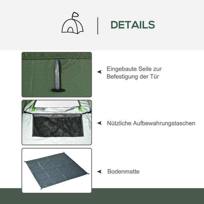 Туалетний намет для кемпінгу Outsunny Pop-Up Shower Tent для кемпінгу 126x124x189см темно-зелений з сумкою для перенесення для мобільного вуличного туалету