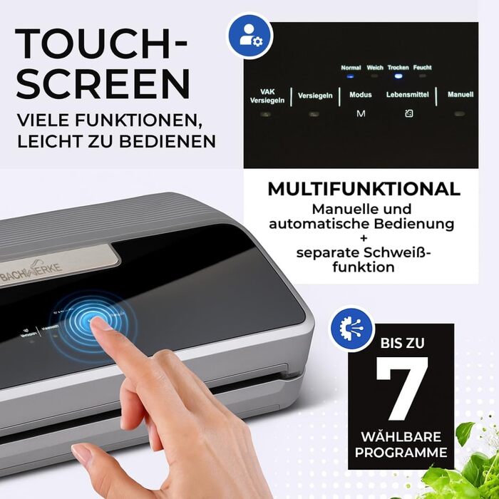 Вакууматор для продуктів BACHWERKE з рулоном та 10 пакетами, ширина шва 32 см, вакуумна машина для зберігання їжі, срібляста