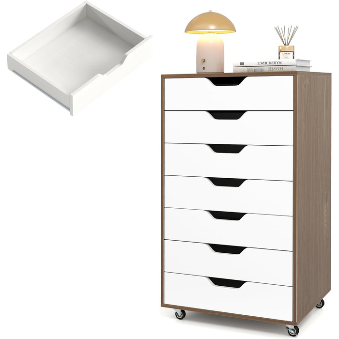 Роликовий контейнер KOMFOTTEU з шухлядами, мобільний офісний шафа, візок для документів, білий, для файлів та паперів (натуральний колір)