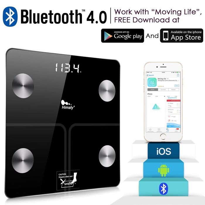 Розумні цифрові ваги для ванної кімнати, сумісні з Bluetooth ваги для тіла, для жиру, ваги, маси тіла, ІМТ, води в організмі, кісткової маси, калорій, вісцерального жиру Ваги для ванної кімнати Black-X1299
