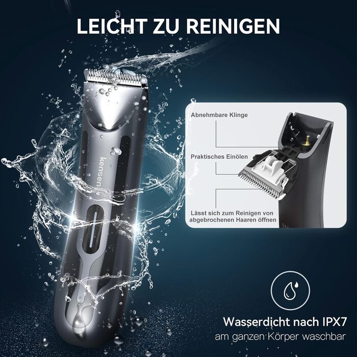 Бритва Kensen для чоловіків, IPX7 водонепроникна, світлодіодна лампа, волога/суха, для тіла та інтимної зони