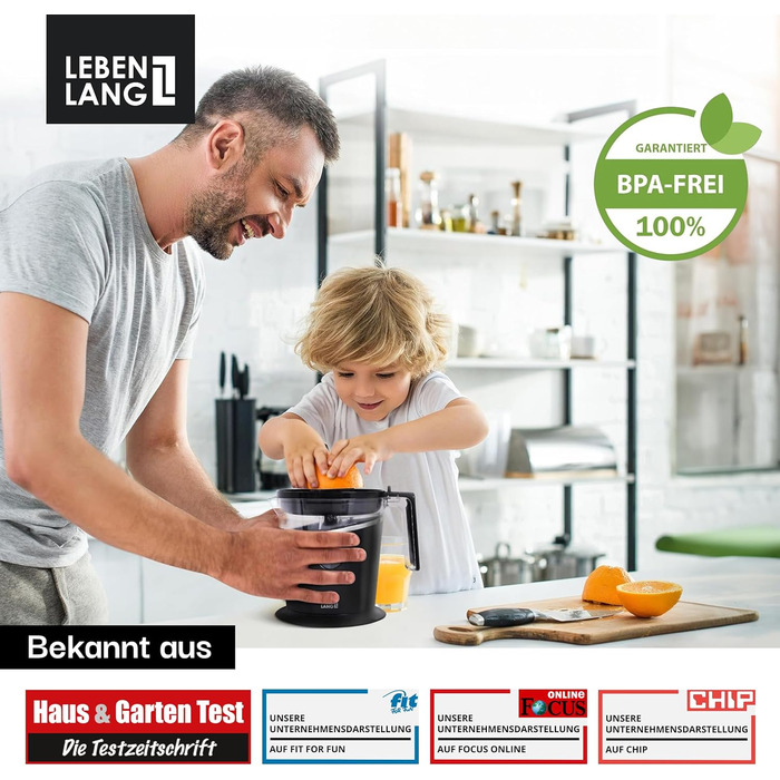 Електрична соковитискачка LEBENLANG 800мл з регульованим ситом: для цитрусових, апельсинів, лимонів та інших фруктів. Чорний колір