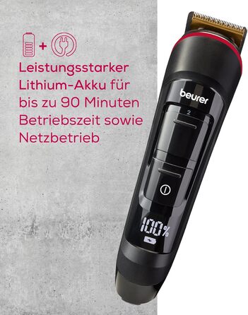 Тример для бороди Beurer MN4X, для підстригання та гоління, 2 високоякісних леза з нержавіючої сталі з титановим покриттям, 10 довжин зрізу, 2-ступінчасте тонке регулювання, максимальний догляд за шкірою, головка бритви, яку можна мити