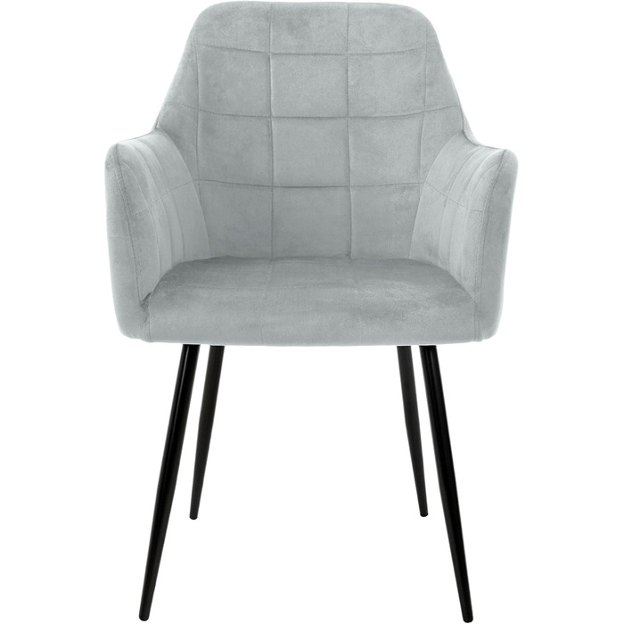 6 стільців для їдальні ECD Germany сірого кольору з підлокітниками та спинкою, м'яке крісло з велюровим покриттям, металеві ніжки, ергономічні стільці для кухні та вітальні