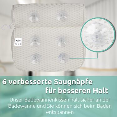 Подушка для ванни Newark Premium - Високоякісна подушка для ванни з посиленими присосками - Ванна з подушкою для шиї з практичним гачком - Подушка для ванни Spa - 4D дихаюча подушка для ванни (біла)
