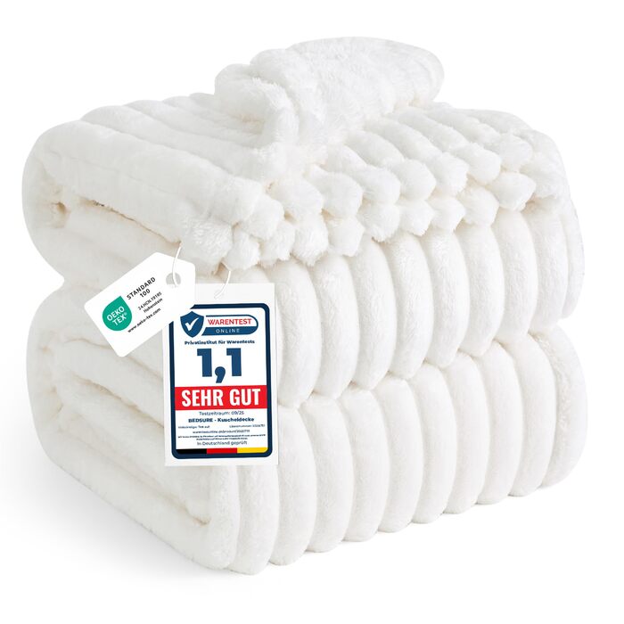 BEDSURE Плед великий 220x240 см - теплий, м'який, для дивана та декору інтер'єру, вовняний, флісовий, білий