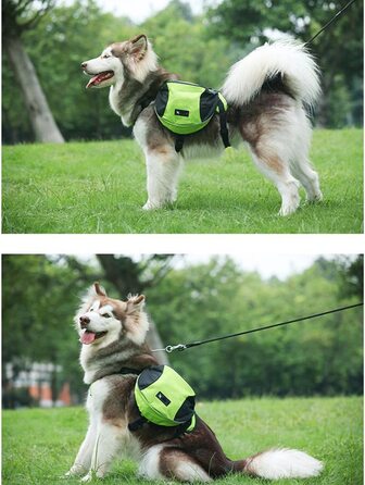 Сідельна сумка, рюкзак для собак середнього розміру, рюкзак для подорожей, походів, тренувань, світловідбиваючий водонепроникний регульований жилет з ручкою (зелений, L (собака 28 кг-40 кг)