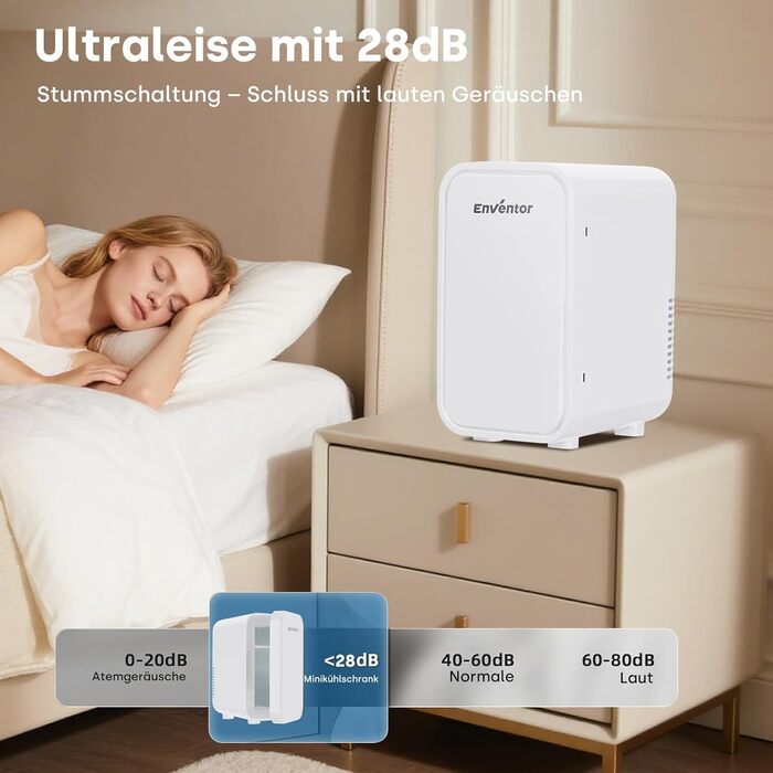 Міні-холодильник Enventor 6 л (8 банок), портативний охолоджувач та підігрівач, живлення AC/DC 12V для авто, спальні, косметики та напоїв, білий