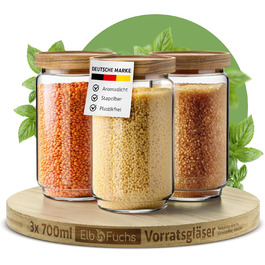 Набір скляних банок для зберігання з кришками (300, 500, 700, 1000 мл) - герметичні, захищені від молі | Для спецій та продуктів харчування | 4 шт. різного розміру