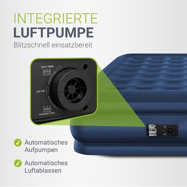 Надувний матрац Juskys самонадувний 150x200 см - двоспальний з вбудованим насосом - ідеально для гостей або кемпінгу - водонепроникний блакитний/білий (блакитний, двоспальний)