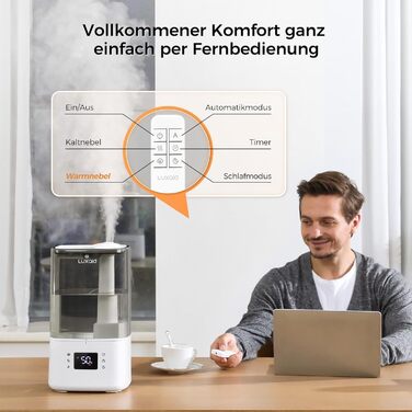 Зволожувач повітря Luxaid HU-802 4.5л з пультом, гігростатом та таймером для спальні та великих приміщень. Тихий зволожувач для дитячої кімнати.