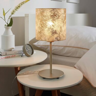 Настільна лампа EGLO Viserbella, вінтажна настільна лампа на 1 полум'я, приліжкова лампа зі сталі та текстилю, лампа для вітальні в кольорі шампань, золото, лампа з вимикачем, розетка E27