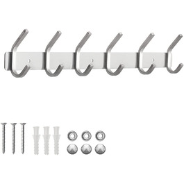 Гачок для одягу ERWEY настінний гачок з нержавіючої сталі гачок для одягу гачок для вішалки настінний гачок для рушників щіткою близько 30 кг SUS304 (6 гачків)