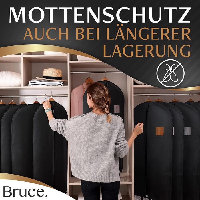 2x Чохол для одягу Bruce.® Kurz 120x60 см + 1 чохол для взуття – Якісний захист для костюмів, піджаків, суконь та одягу – 120GSM – Ідеально для подорожей та зберігання