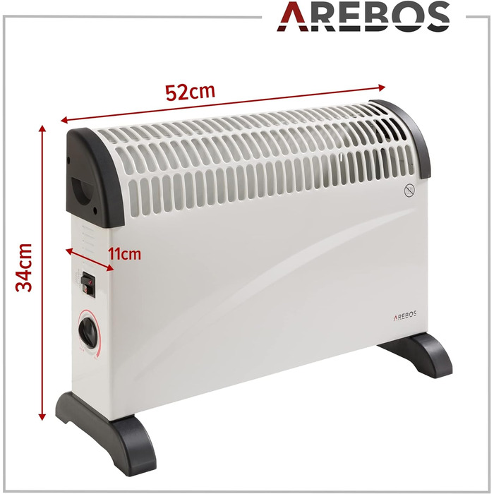 Конвектор Arebos 2000 Вт 3 режими нагріву Регульований термостат Енергозбереження може використовуватися як окремо стояча одиниця Обігрівач з функцією антифризу Білий