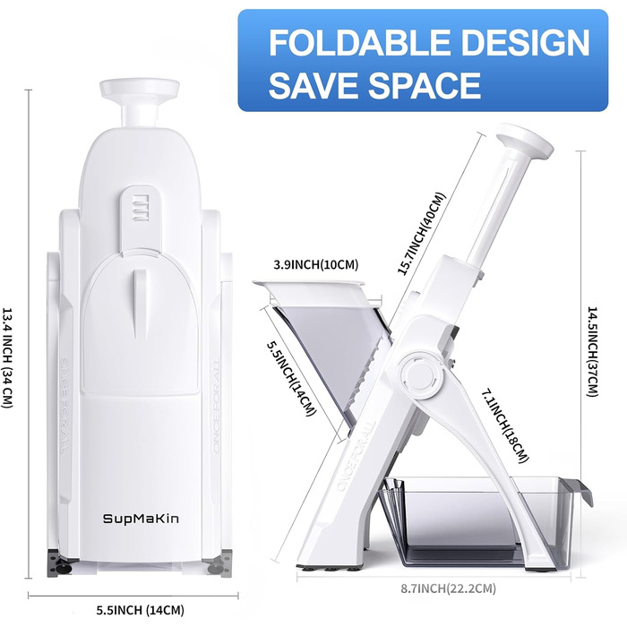 Насадка для овочениці SupMaKin, набір для нарізки овочів, фруктів, картоплі, регулювання товщини 0,1-8 мм, білий колір