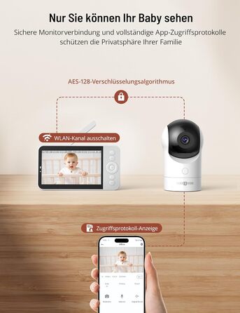 Відеоняня PARIS RHÔNE з 2 камерами, WiFi, 2K UHD, нічник, датчик руху/плачу, контроль температури та вологості, колискові