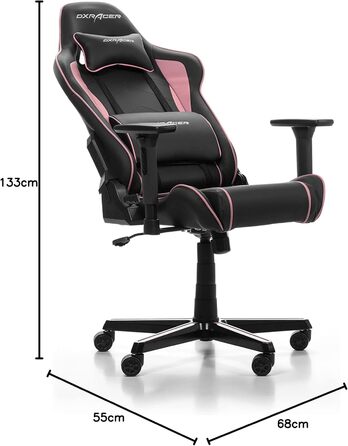 Ігрове крісло DXRacer Prince P08, штучна шкіра, чорно-рожевий, 185 см