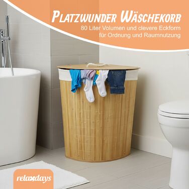 Кошик для білизни кутовий з бамбука Relaxdays з кришкою