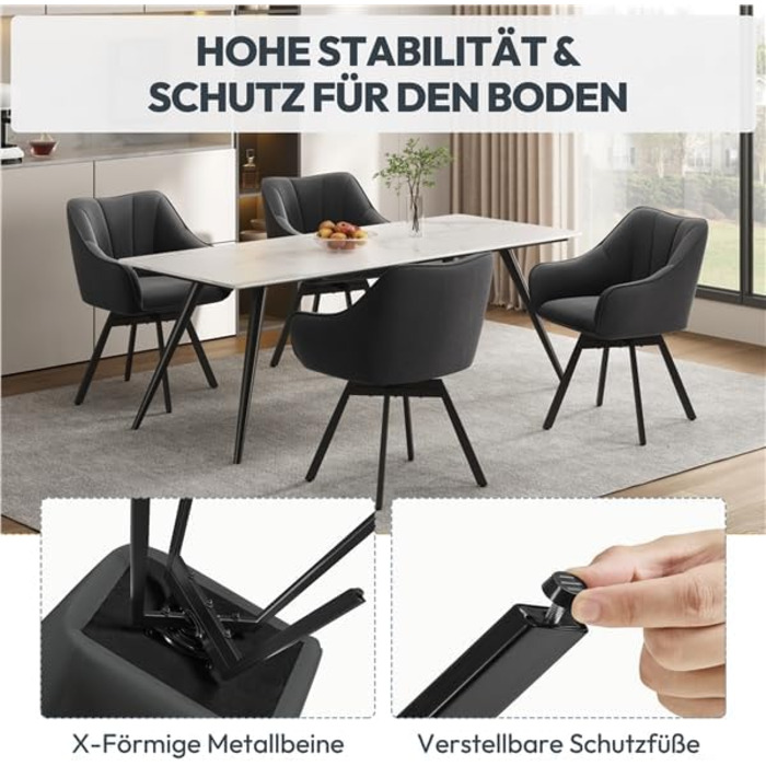 Крісло Yaheetech для кухні/їдальні/вітальні, обертається на 360°, з підлокітниками та металевими ніжками, темно-сірий, комплект з 4 шт.