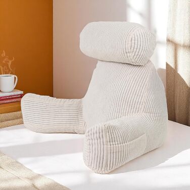 Подушка-крісло Bananair для ліжка та дивану з м'якої тканини Cord, знімний чохол, м'яка та комфортна, з підтримкою спини та підлокітниками, ергономічне сидіння (кремово-білий)