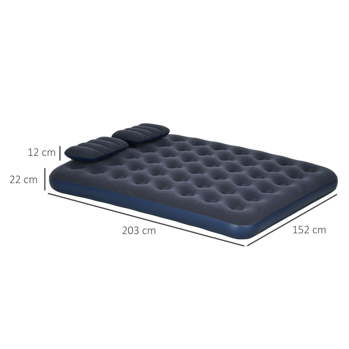 Двоспальний надувний матрац Outsunny Air Bed з ручним насосом і подушкою, синій 203x152x22 см для кемпінгу та гостей