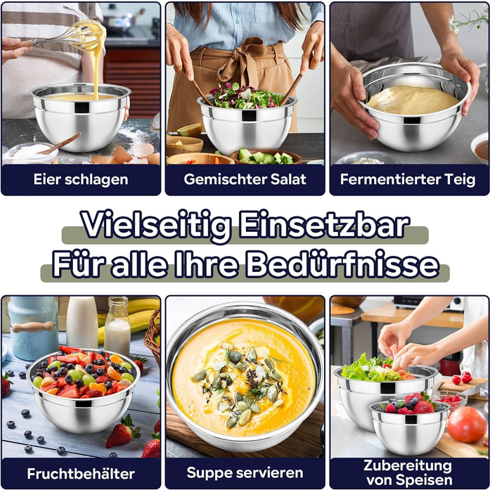 Набір місок HaWare 7 шт. з нержавіючої сталі з кришкою, 6.5-0.7L, чорний, для приготування їжі, миття в посудомийній машині