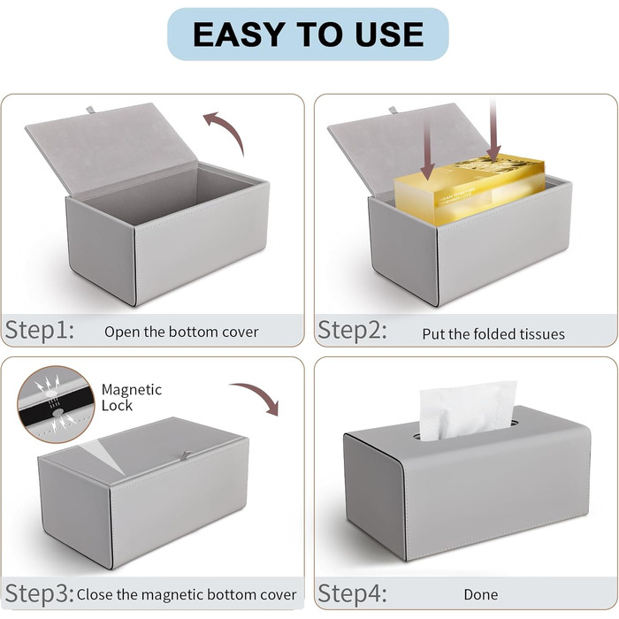 Склянка для серветок з PU шкіри, сіра, прямокутна - KINGFOM | для офісу, авто, дому