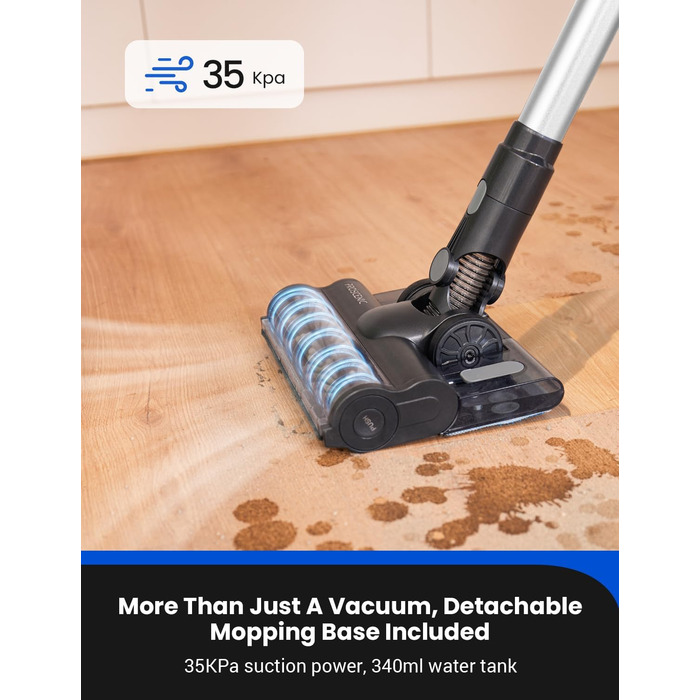 Бездротовий пилосос Proscenic P15: 55KPa, 580W, 70 хв, LED дисплей, антизаплутування, фільтр 6 шарів, для килимів, твердих поверхонь, шерсті тварин, автосалону (світло-сріблястий)