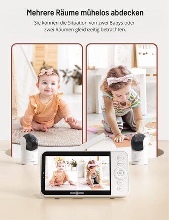 Відеоняня PARIS RHÔNE з 2 камерами, WiFi, 2K UHD, нічник, датчик руху/плачу, контроль температури та вологості, колискові