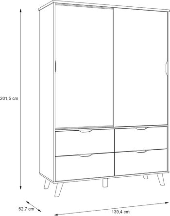 Шафа Forte VANKKA, дуб/білий, 154.7x86.3x42 см, 2 дверцята, 4 шухляди