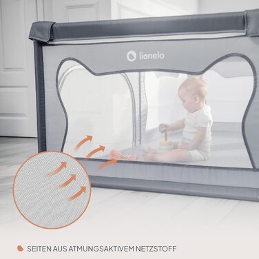 Дитячий манеж Lionelo Willow сірого кольору 120x180x68 см з сіткою, для дітей 0-48 місяців